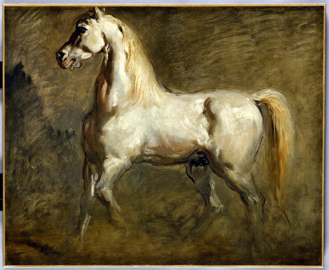 Cheval blanc de profil à gauche by Théodore Chassériau
