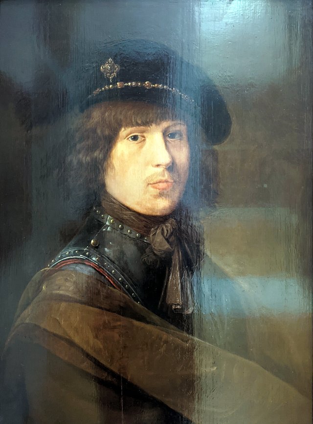 Porträt des Künstlers mit Kürass und Federbarrett by Pieter Symonsz Potter
