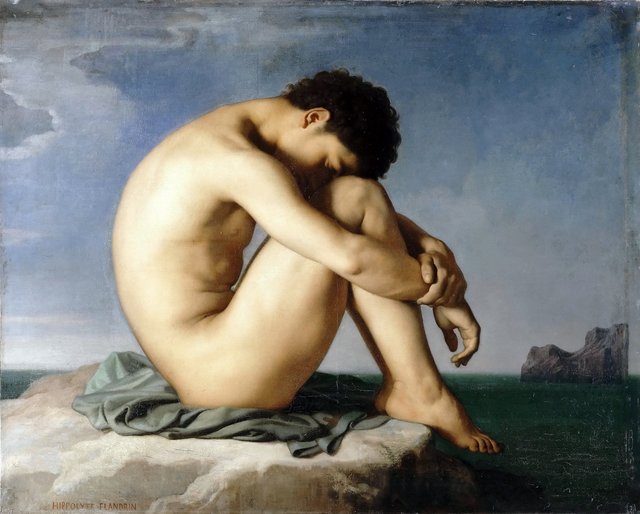 Study (Young Male Nude Seated Beside the Sea) by Hippolyte Flandrin