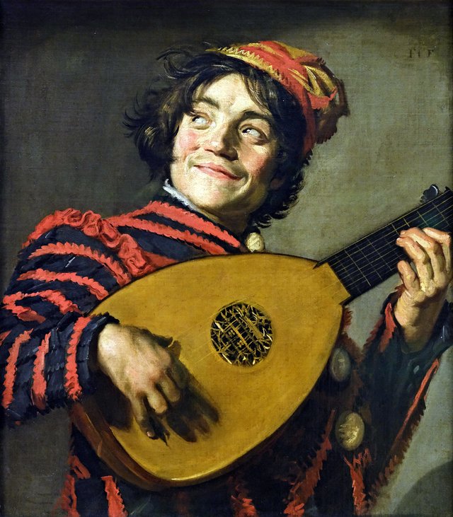 Jester with lute by Frans Hals