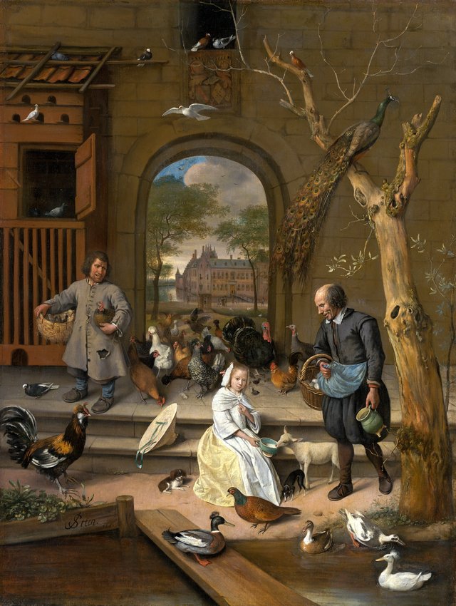 Portrait of Bernardina Margriet van Raesfelt, also known as 'The Chicken Yard' by Jan Steen