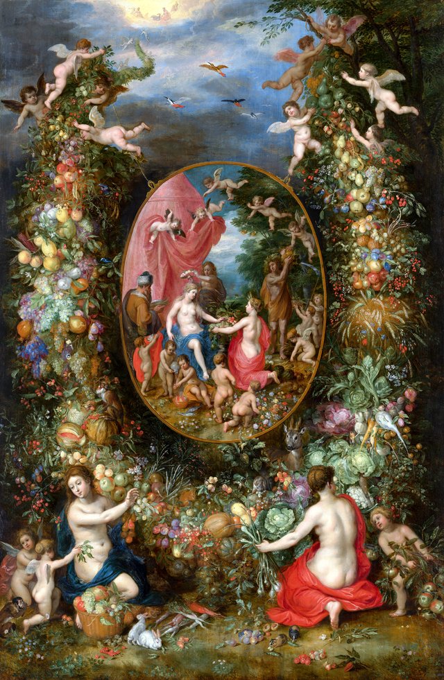 Garland of Flowers around an Allegory of Farming by Hendrick van Balen the Elder