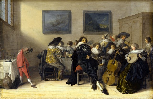 Merry Company Dining and Making Music by Anthonie Palamedesz.
