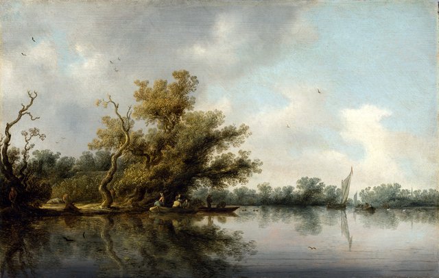Riverbank with Old Trees by Salomon van Ruysdael