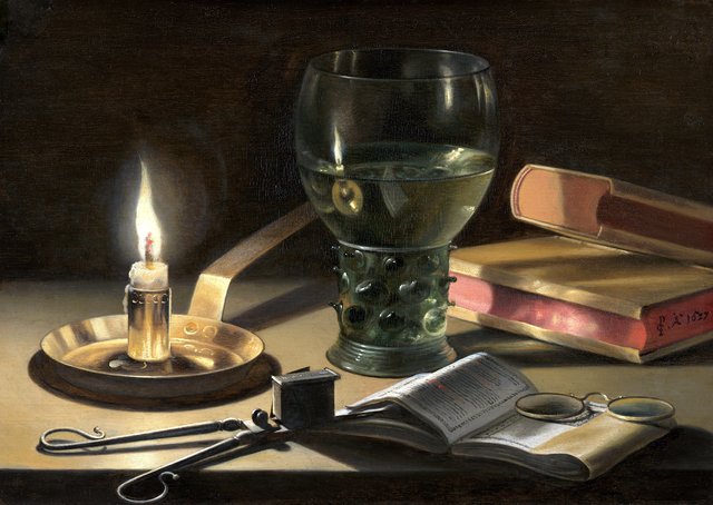 Still life with a lighted candle by Pieter Claesz