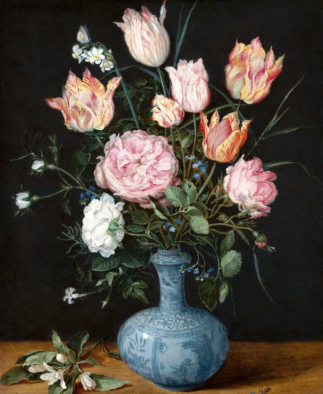 Vase of flowers on a tabletop by Jan Brueghel the Elder