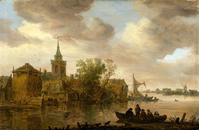 River View with Church and Farmhouse by Jan van Goyen