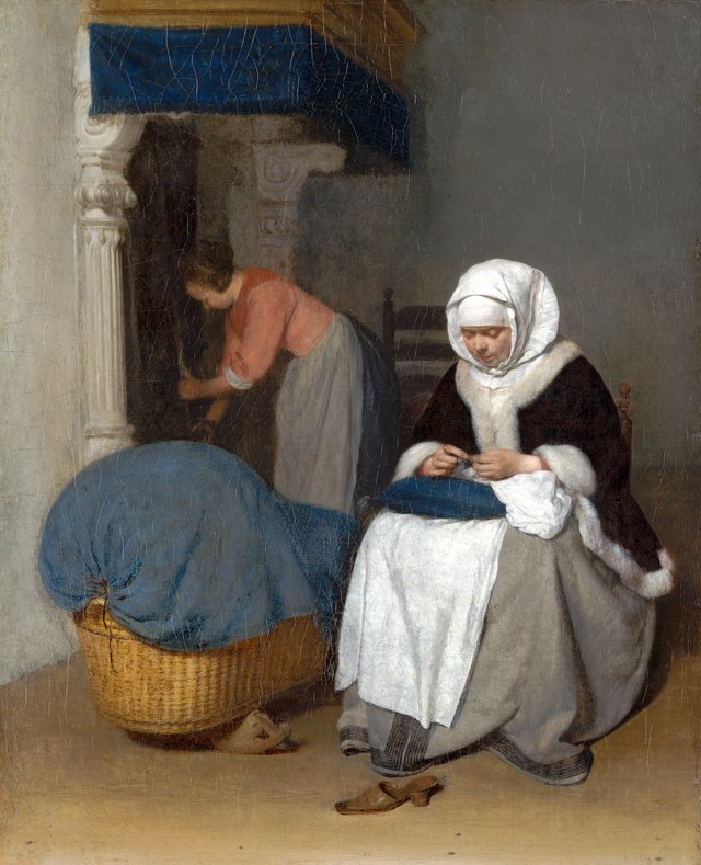 Woman Sewing beside a Cradle by Gerard ter Borch
