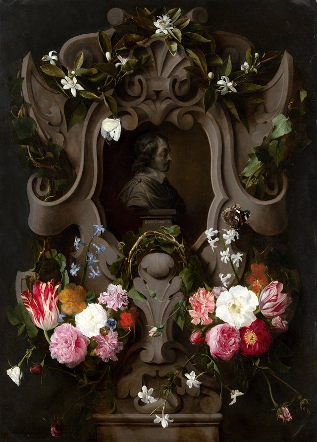 Bust of Constantijn Huygens Surrounded by a Garland of Flowers (1596–1687) by Jan Cossiers