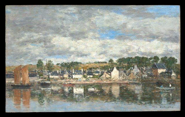 Village by a River by Eugène Louis Boudin
