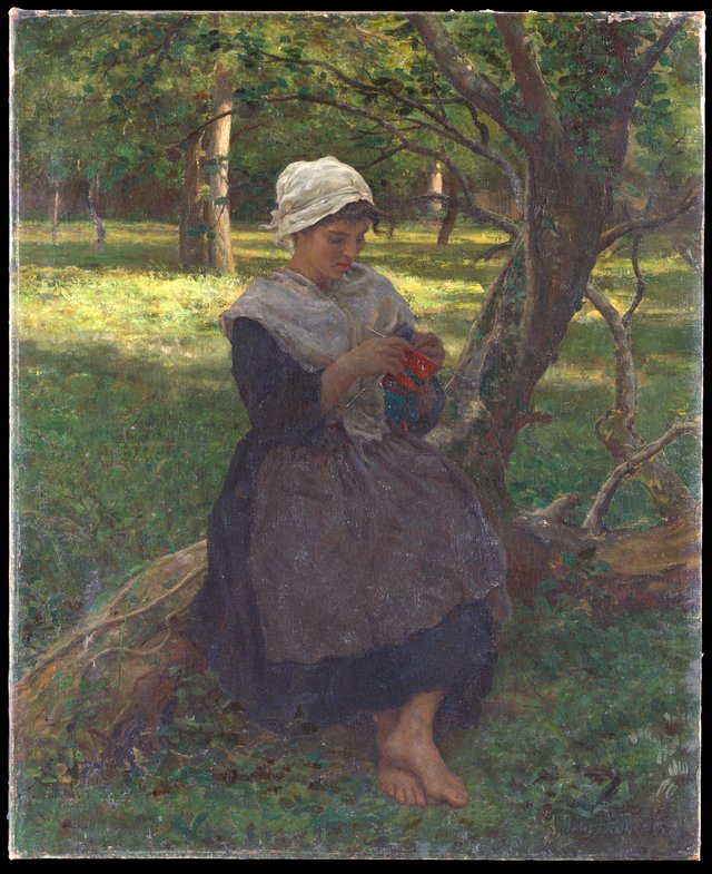 A Peasant Girl Knitting by Jules Breton