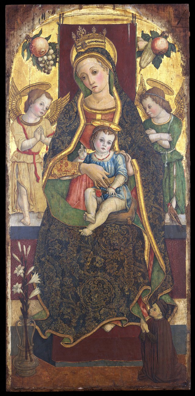 Madonna and Child Enthroned with Two Angels and a Donor by Vittore Crivelli