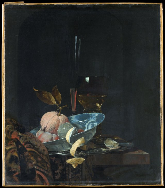 Still Life with Fruit, Glassware, and a Wanli Bowl by Willem Kalf