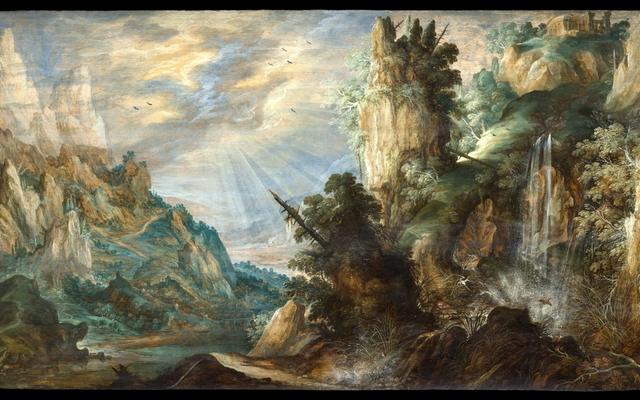 A Mountainous Landscape with a Waterfall by Kerstiaen de Keuninck