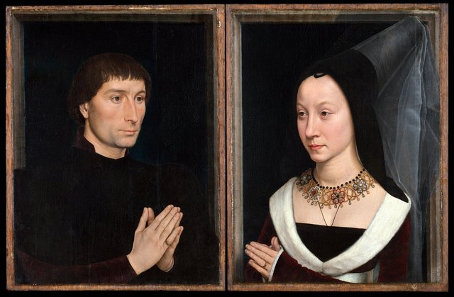 Tommaso di Folco Portinari (1428–1501); Maria Portinari (Maria Maddalena Baroncelli, born 1456) by Hans Memling