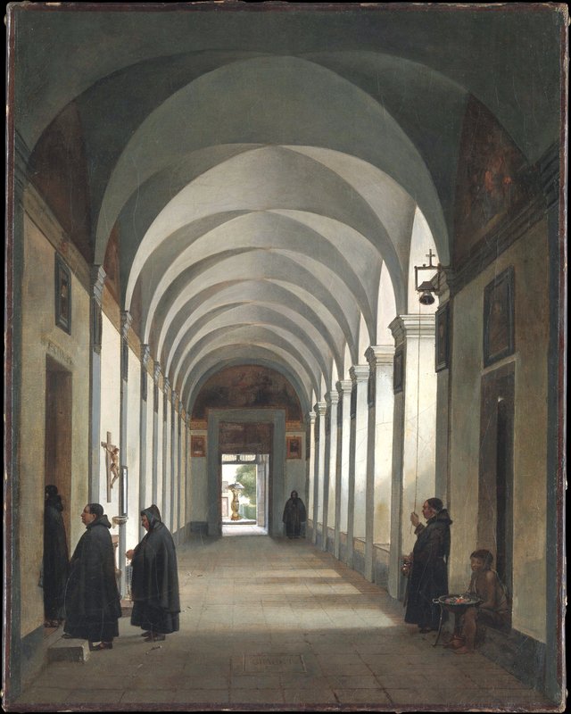 Monks in the Cloister of the Church of Gesù e Maria, Rome by François Marius Granet