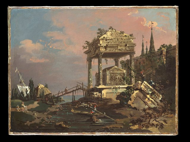 Imaginary View with a Tomb by the Lagoon by Canaletto