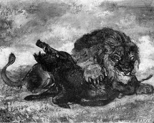 Lion and Boar by Antoine-Louis Barye
