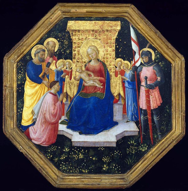 Virgin and Child Enthroned with Saints Peter, Paul and George (?), Four Angels, and a Donor by Fra Angelico