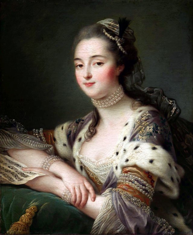 Mlle. Marguerite Catherine Haynault, later the Marquise de Montmelas in Turkish Costume by François-Hubert Drouais