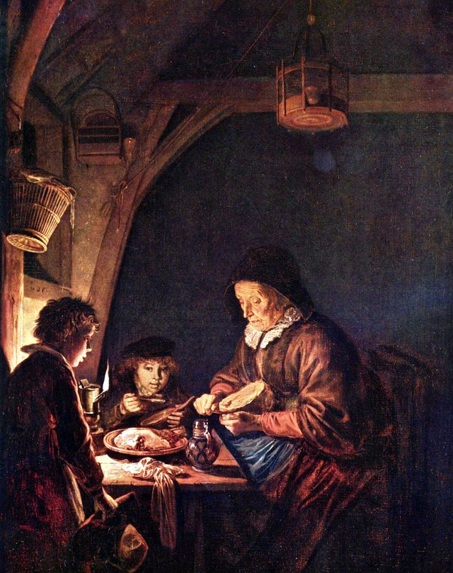 Old Woman Cutting Bread by Gerrit Dou