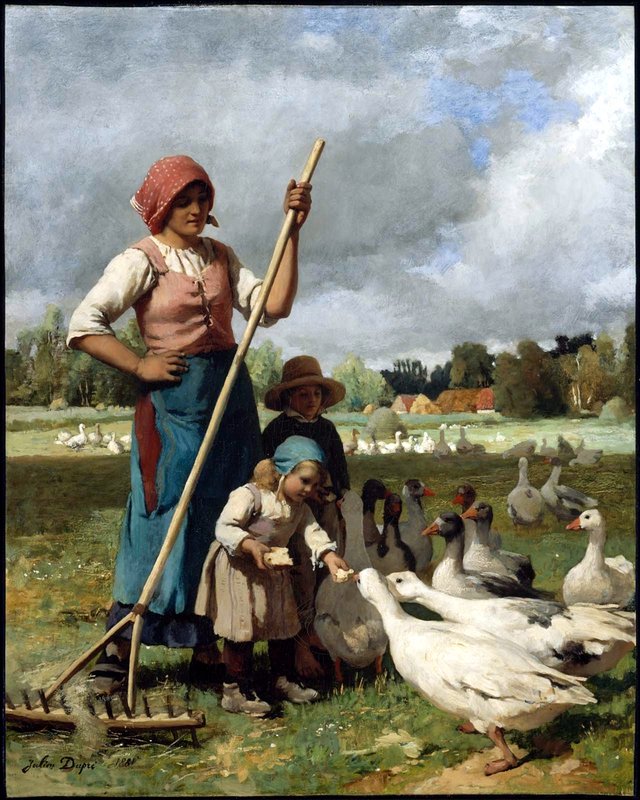 Children Feeding Geese by Julien Dupré