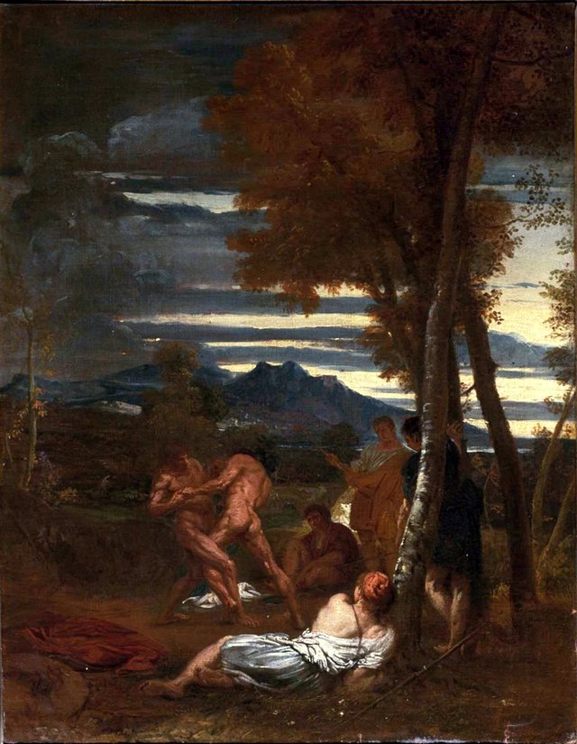 Wrestlers in a Landscape by Livio Mehus