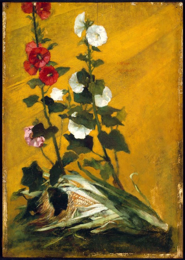 Hollyhocks and Corn (Decorative Panel) by John La Farge