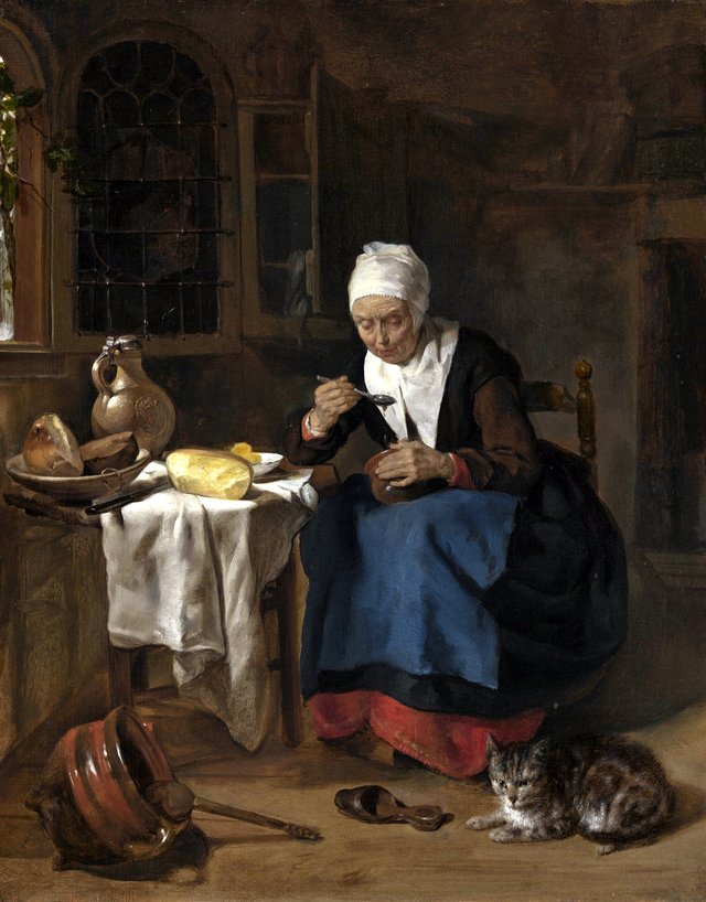 Old Woman Eating Porridge by Gabriel Metsu