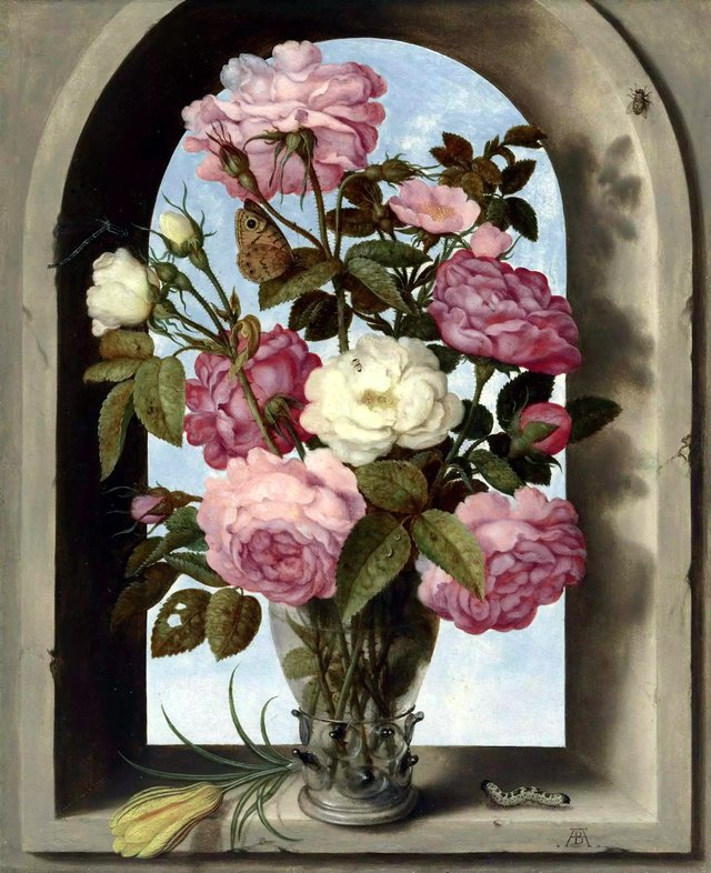 Still-life with Roses in a Glass Vase by Ambrosius Bosschaert