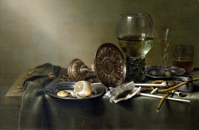 Still Life with Glasses and Tobacco by Willem Claesz. Heda