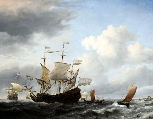 A Dutch Flagship Coming to Anchor by Willem van de Velde the Younger