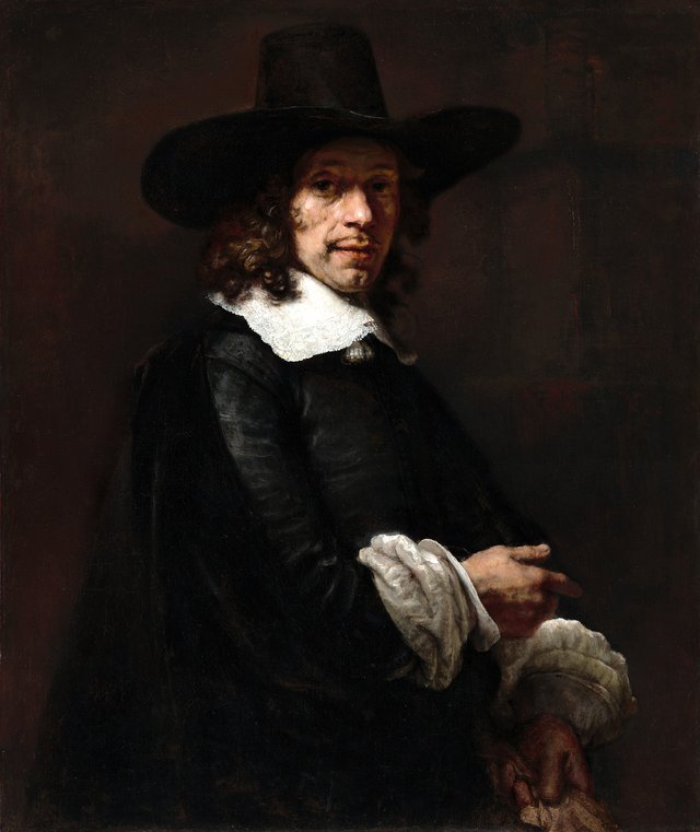 Portrait of a Gentleman with a Tall Hat and Gloves by Rembrandt