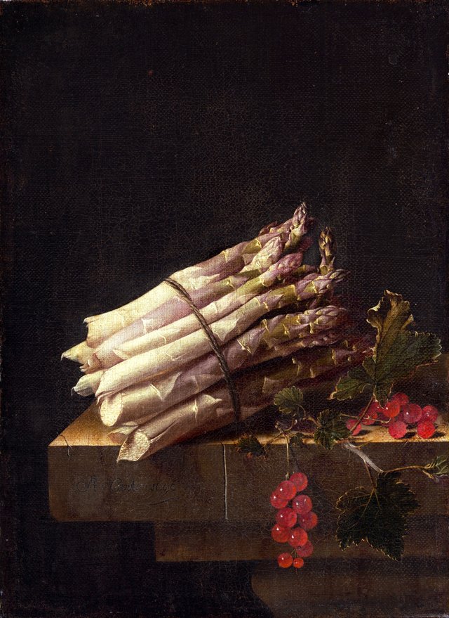 Still Life with Asparagus and Red Currants by Adriaen Coorte