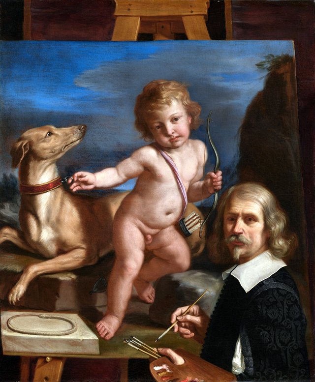 Self-Portrait before a Painting of "Amor Fedele" by Guercino