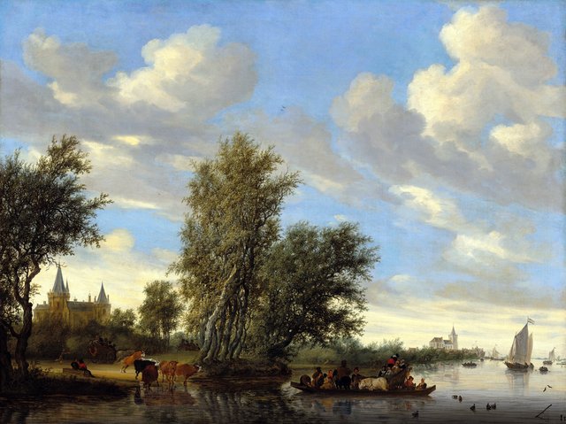 River Landscape with Ferry by Salomon van Ruysdael