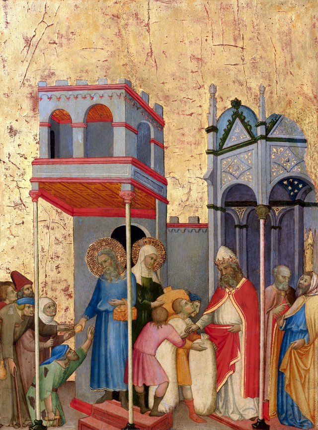 Joachim and Anna Giving Food to the Poor and Offerings to the Temple by Andrea di Bartolo