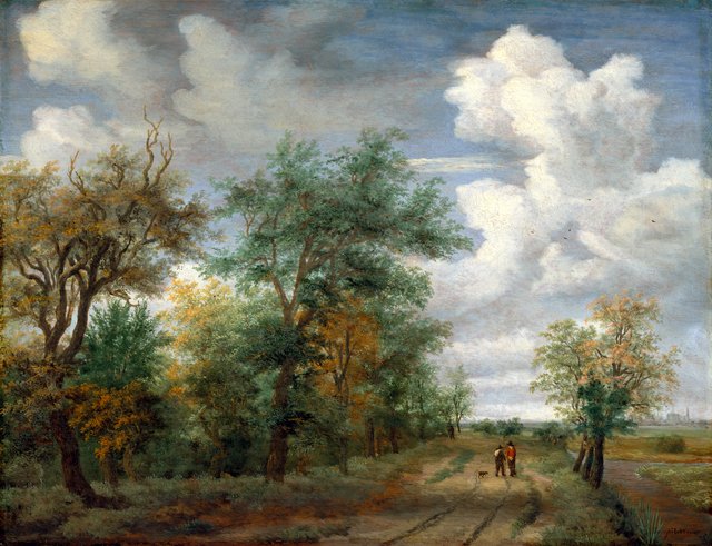 Wooded Landscape with Figures by Meindert Hobbema