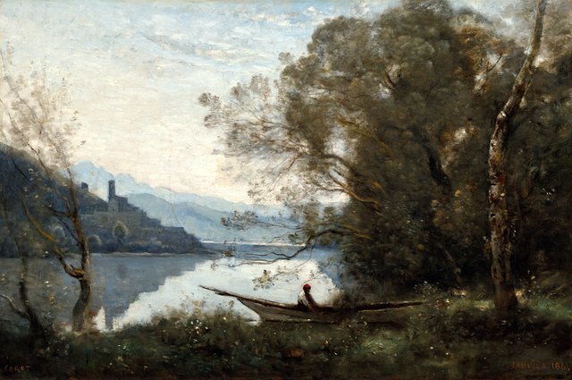 The Moored Boatman: Souvenir of an Italian Lake by Jean-Baptiste Camille Corot