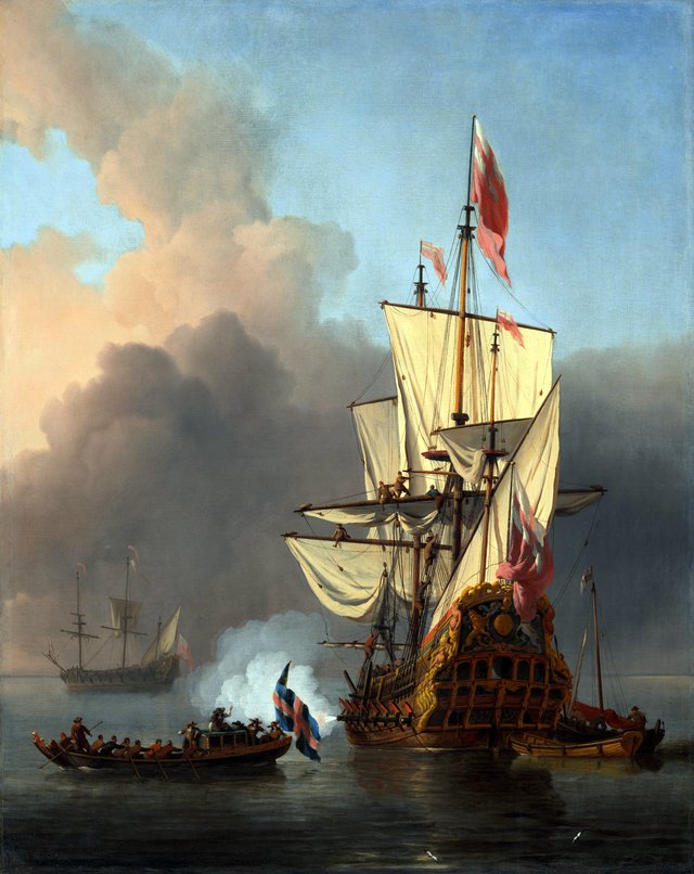 An English Warship Firing a Salute by Willem van de Velde the Younger