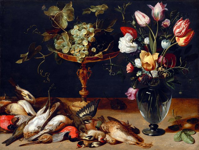Still Life with Flowers, Grapes, and Small Game Birds by Frans Snyders