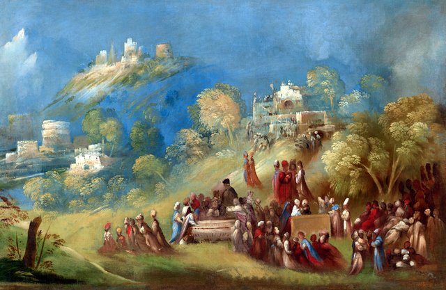The Trojans Building the Temple to Venus and Making Offerings at Anchises's Grave in Sicily by Dosso Dossi