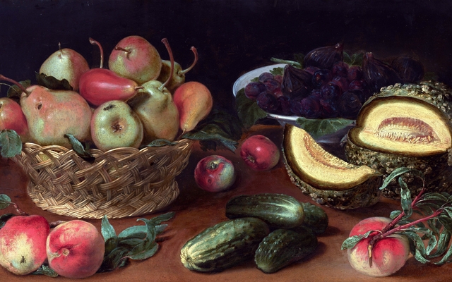 Still Life with Apples, Pears, Cucumbers, Figs, Plums, and a Melon by Fede Galizia