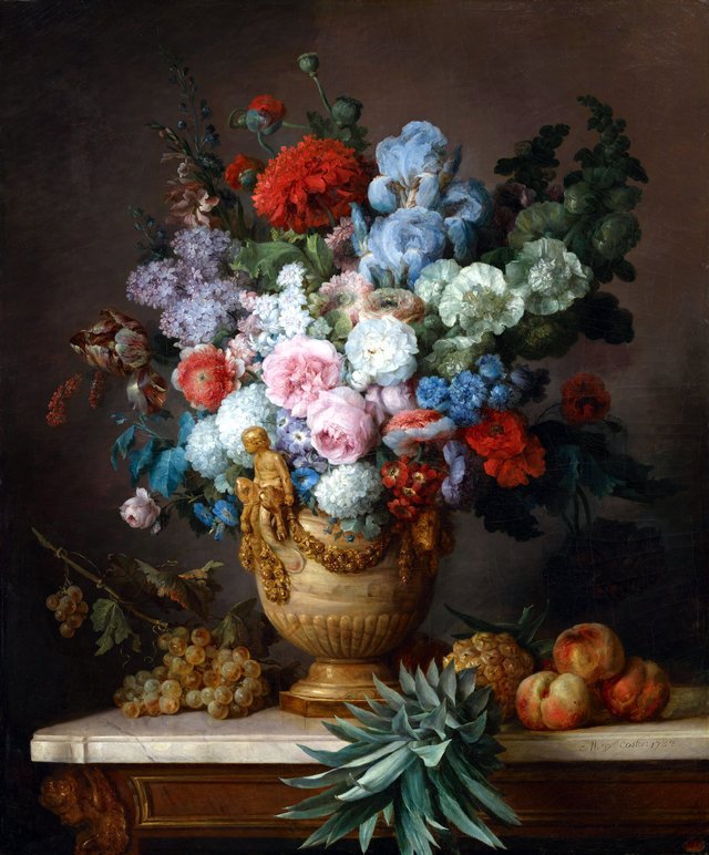 Still Life with Flowers in an Alabaster Vase and Fruit by Anne Vallayer-Coster