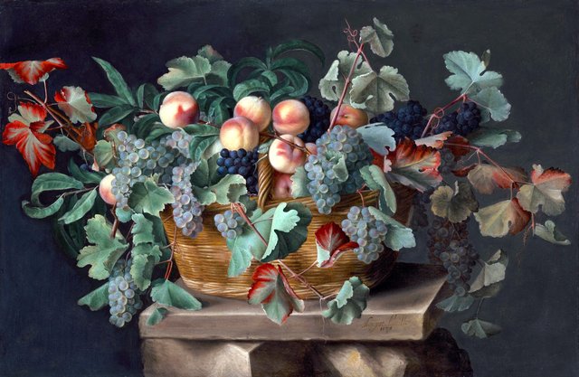 Still Life with a Basket of Peaches and Grapes by Louise Moillon