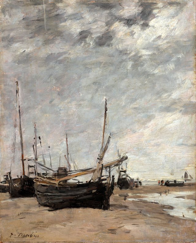 Low Tide, Sailboats Run Aground by Eugène Louis Boudin