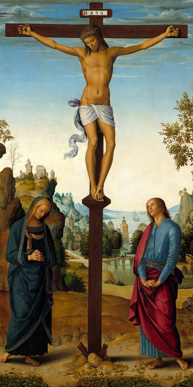 The Crucifixion with the Virgin, Saint John, Saint Jerome, and Saint Mary Magdalene [middle panel] by Pietro Perugino