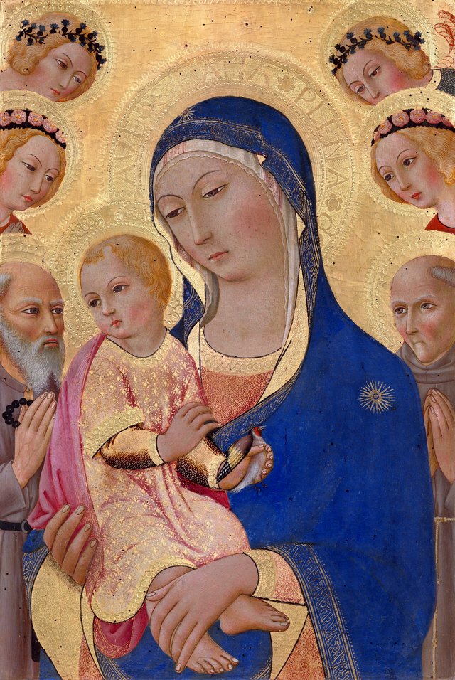 Madonna and Child with Saint Jerome, Saint Bernardino, and Angels by Sano di Pietro
