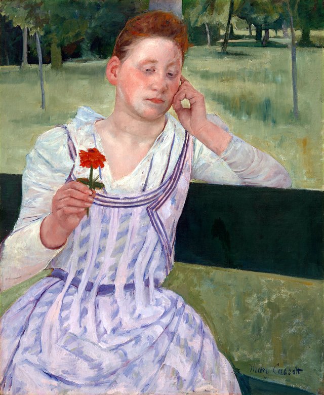 Woman with a Red Zinnia (Revery) by Mary Cassatt