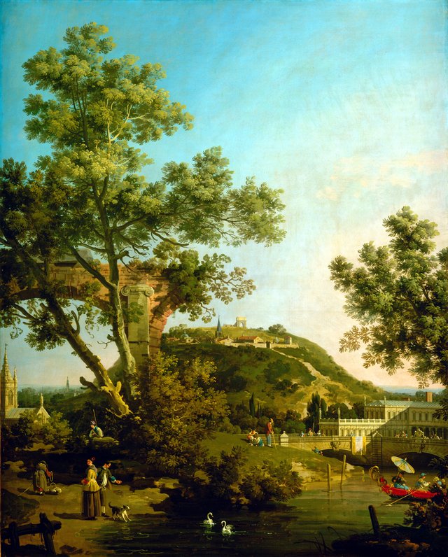 English Landscape Capriccio with a Palace by Canaletto